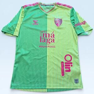 Malaga CF Jersey Mens Large Green Yellow Soccer Football Hummel Sabor A Malaga